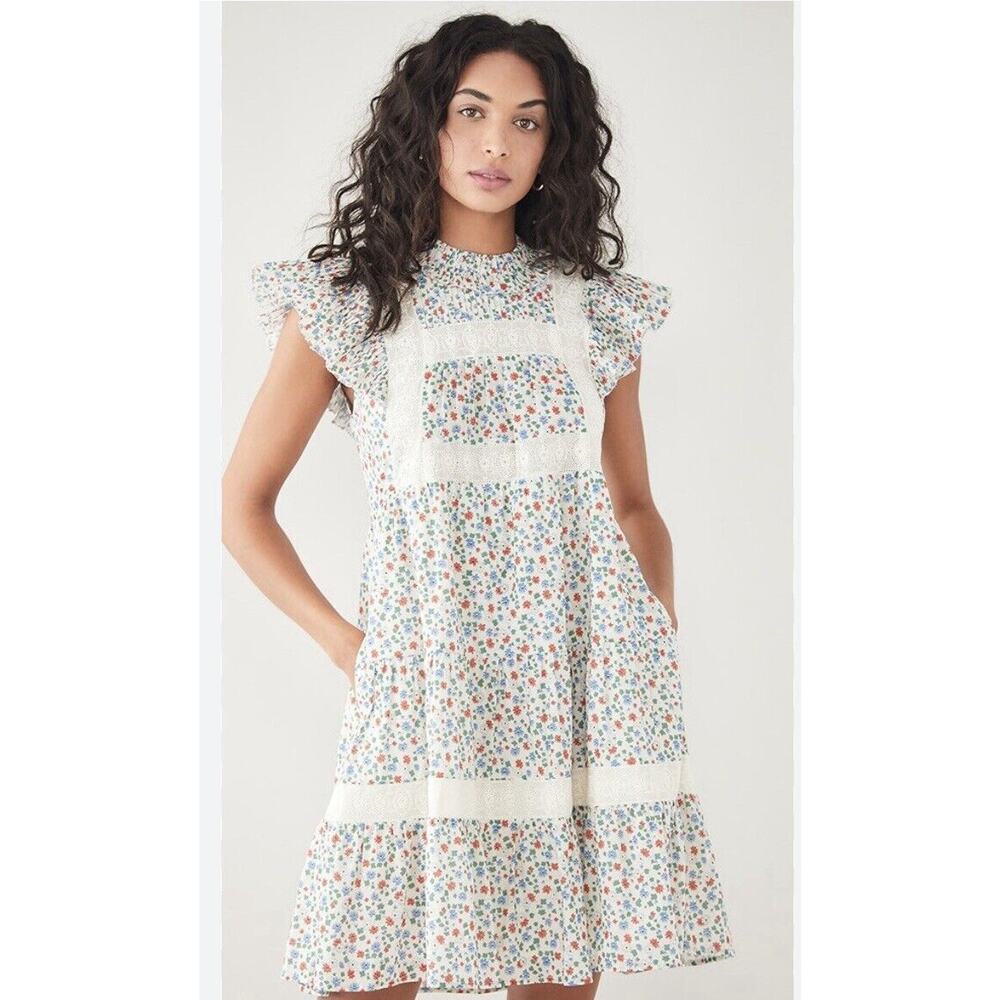 Sea New York Floral Mini Dress in Ivory with Multicolor Ditsy Print